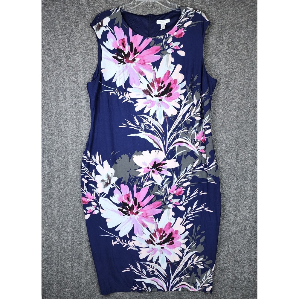 London Times Navy Floral Midi Dress with Pink & White Blooms